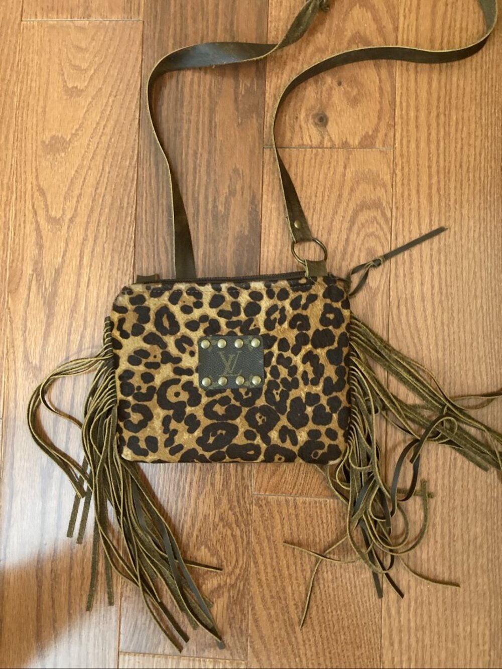 KEEP IT GYPSY Maxine Crossbody with LV Patch and Leather Fringe